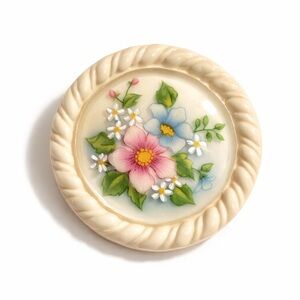 Vintage Avon Floral Brooch Cream Round Resin Pin